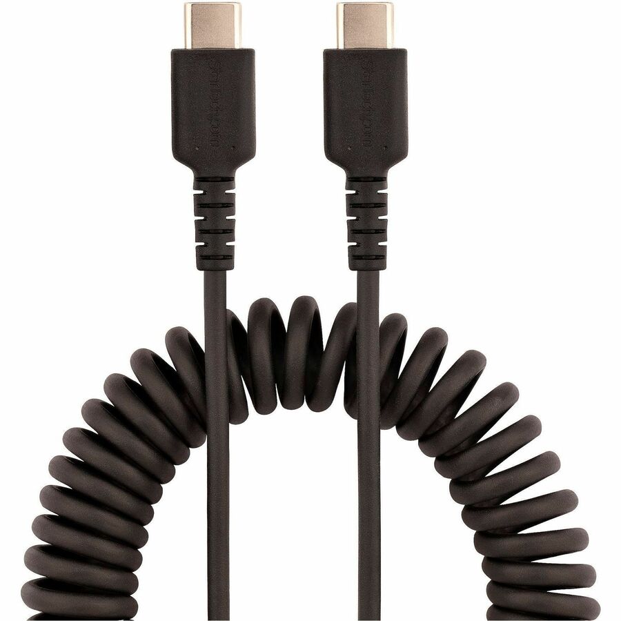StarTech.com 3ft (1m) USB C Charging Cable, Coiled Heavy Duty Fast Charge & Sync USB-C Cable, High Quality USB 2.0 Type-C Cable, Black