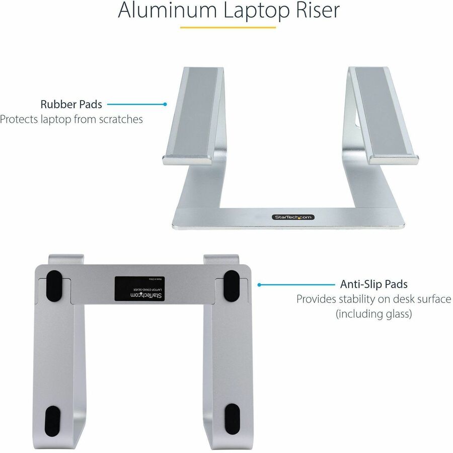 Support pour ordinateur portable StarTech.com, charge 5 kg, aluminium, argent, ergonomique, support portable pour ordinateur portable