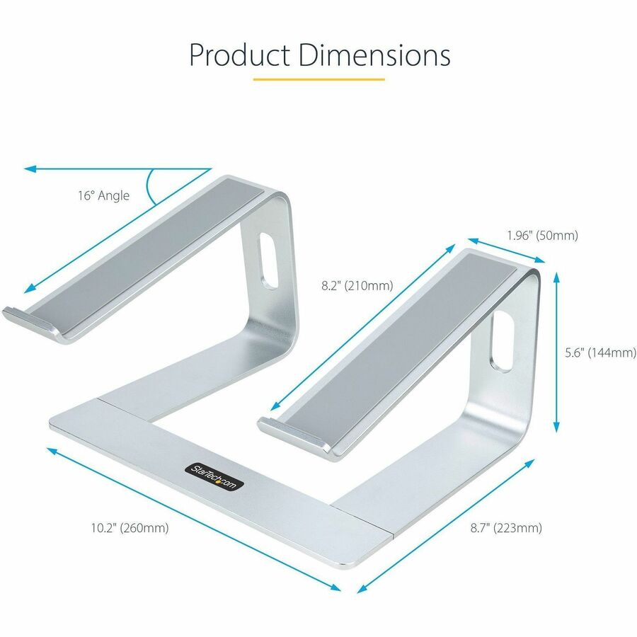 Support pour ordinateur portable StarTech.com, charge 5 kg, aluminium, argent, ergonomique, support portable pour ordinateur portable