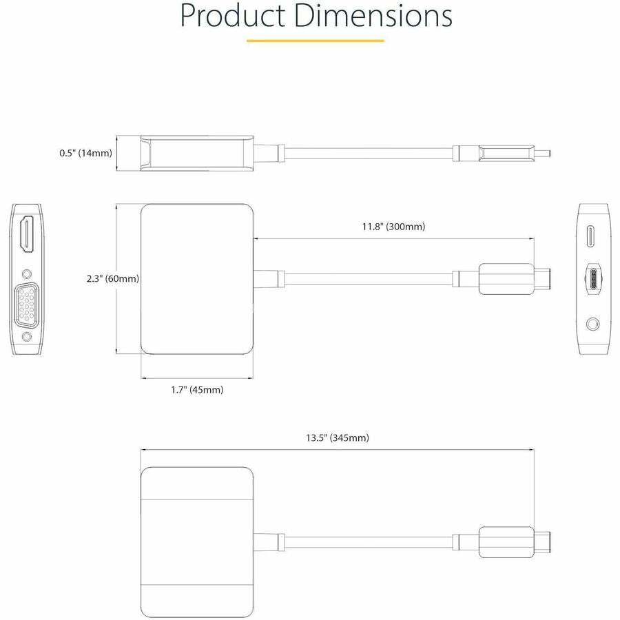 Adaptateur vidéo USB-C StarTech.com, adaptateur multiport USB-C vers HDMI VGA, audio 3,5 mm, 4K 60 Hz HDR, 100 W PD 3.0 PT, adaptateur d'affichage USB-C
