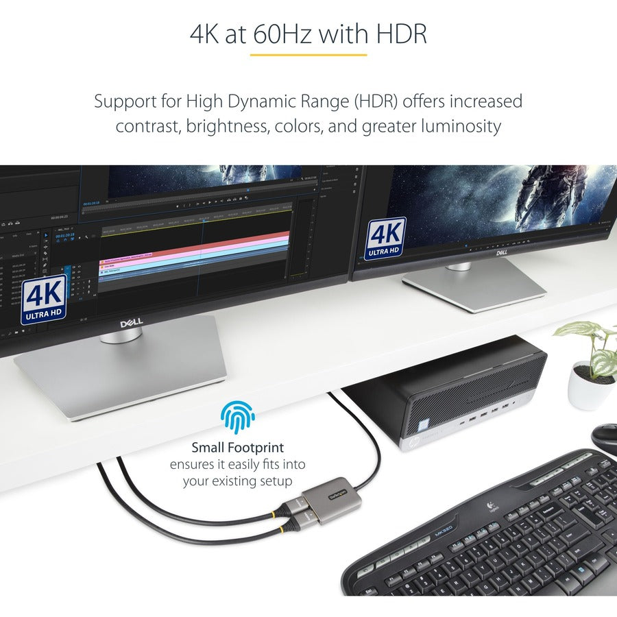 StarTech.com DP to Dual HDMI MST HUB, Dual HDMI 4K 60Hz, 2 Port DisplayPort Multi Monitor Adapter with 1ft/30cm Cable, DP 1.4 | DSC | HBR3