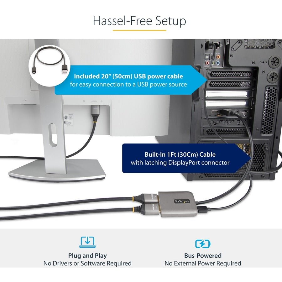 StarTech.com DP to Dual HDMI MST HUB, Dual HDMI 4K 60Hz, 2 Port DisplayPort Multi Monitor Adapter with 1ft/30cm Cable, DP 1.4 | DSC | HBR3
