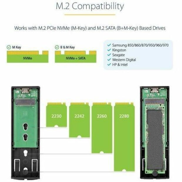 StarTech Tool-Free USB-C M.2 NVMe SATA SSD Enclosure 10Gbps