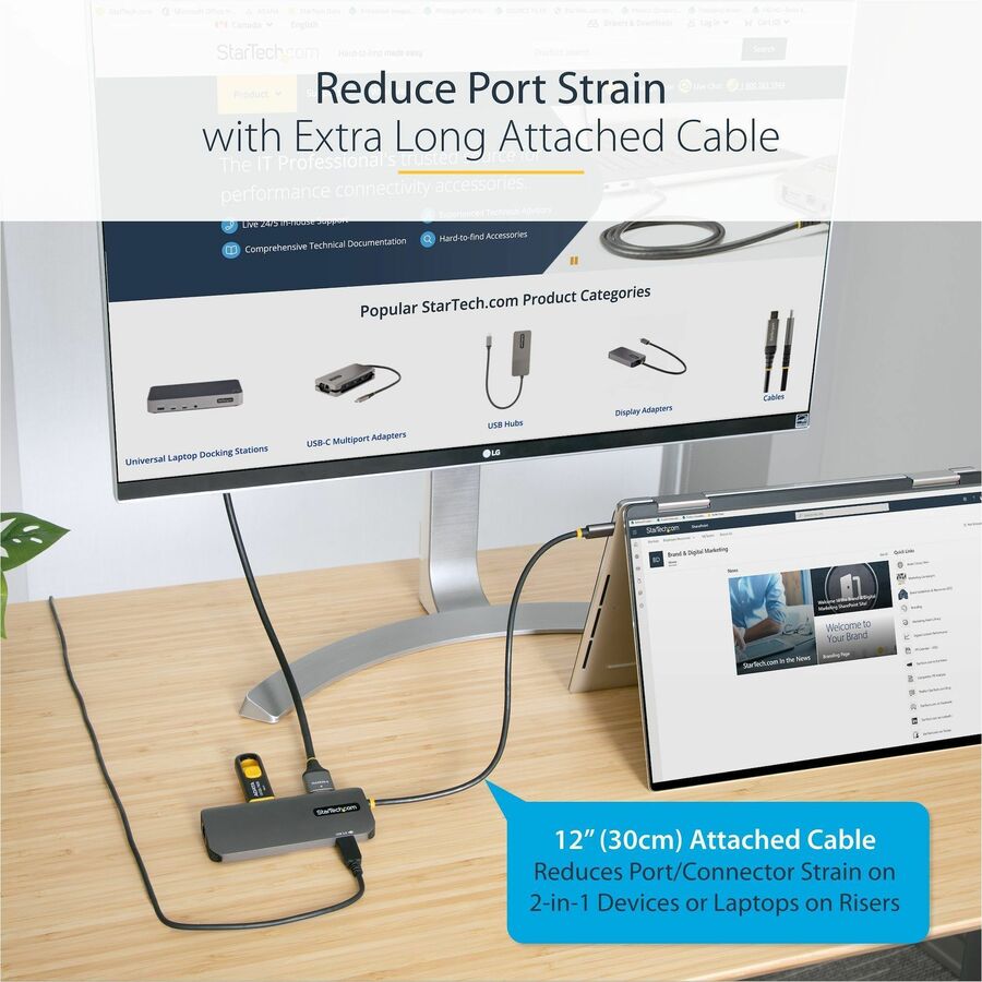 StarTech.com USB C Multiport Adapter, 4K 60Hz HDMI HDR10 Video, 3 Port 5Gbps USB 3.2 Hub, 100W PD PassThrough, GbE, Mini Travel Dock