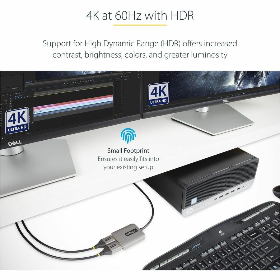 StarTech.com Répartiteur DisplayPort 1.4 double écran, adaptateur multi-écrans DisplayPort vers 2x DP, hub MST double écran 5K 60 Hz, Windows