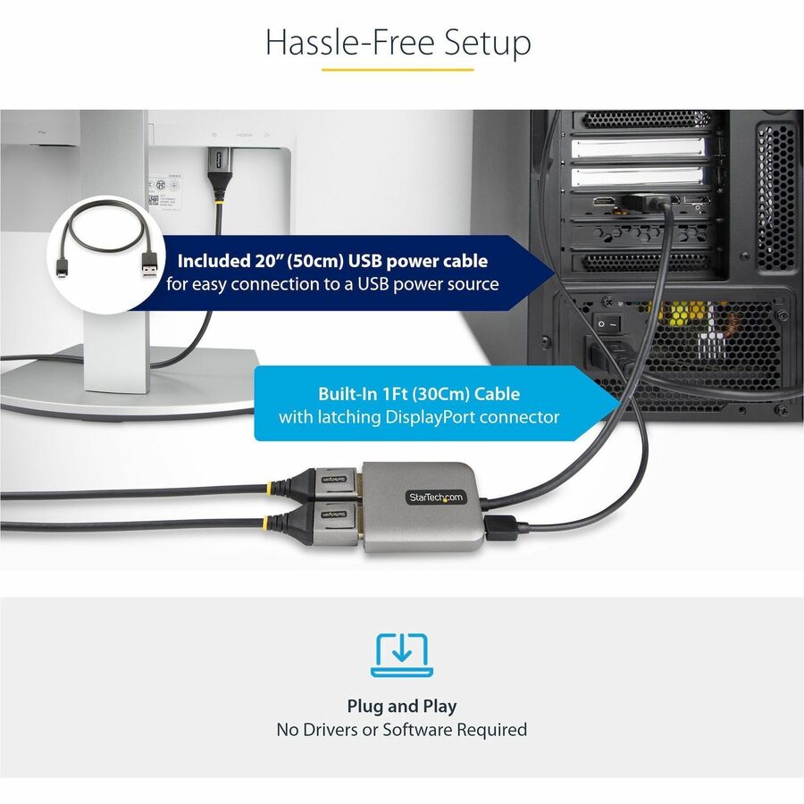 StarTech.com Répartiteur DisplayPort 1.4 double écran, adaptateur multi-écrans DisplayPort vers 2x DP, hub MST double écran 5K 60 Hz, Windows