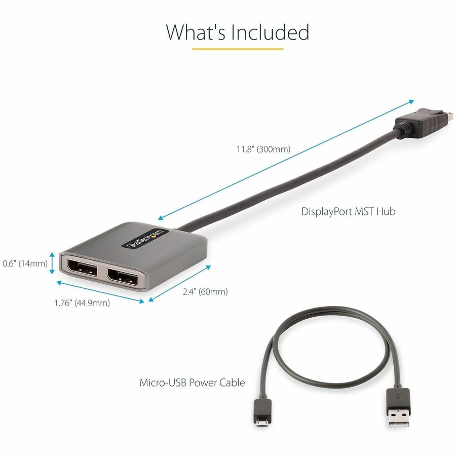 StarTech.com Répartiteur DisplayPort 1.4 double écran, adaptateur multi-écrans DisplayPort vers 2x DP, hub MST double écran 5K 60 Hz, Windows