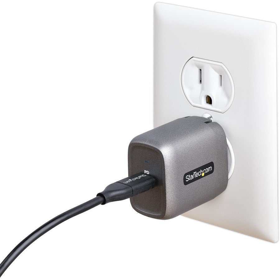 StarTech.com 30W USB-C Wall Charger, Portable GaN Charger w/ USB Power Delivery Fast Charging, USB-IF Certified, 6ft Cable, USB-C Charger