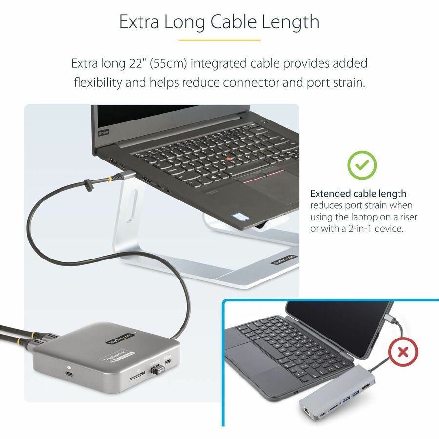 Adaptateur multiport USB-C StarTech.com, double HDMI 2.0b 4K 60 Hz, 2 hubs USB 10 Gbit/s, alimentation PD 100 W, GbE, SD, mini station d'accueil, Windows/Mac