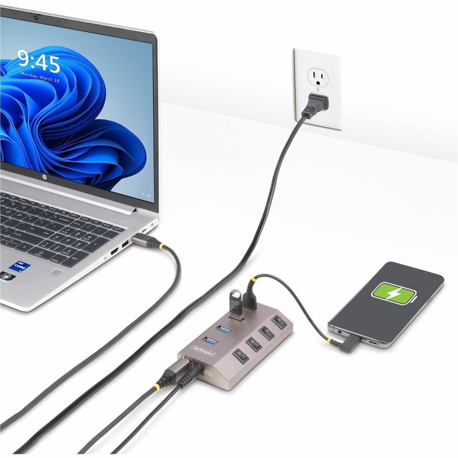 StarTech.com 4-Port Self-Powered USB-C Hub with Individual On/Off Switch, Desktop/Laptop USB-C to USB-A Hub, USB Type C Hub w/Power Supply