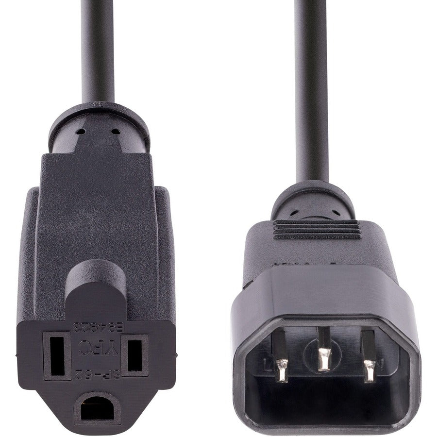 StarTech.com 3ft (1m) Power Extension Cord, IEC C14 to NEMA 5-15R, 10A 125V, 18AWG, Black, Outlet Extension Cable for Power Supplies