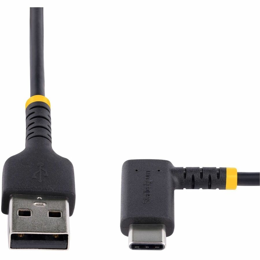 StarTech.com 12in (30cm) USB A to C Charging Cable Right Angle, Heavy Duty Fast Charge USB-C Cable, Durable and Rugged Aramid Fiber, 3A
