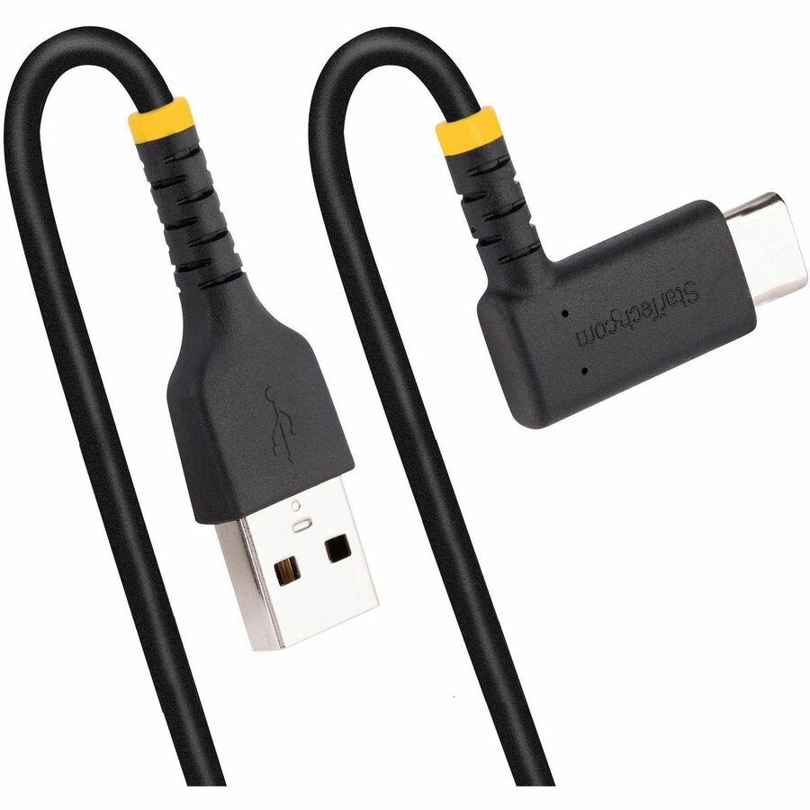 StarTech.com 12in (30cm) USB A to C Charging Cable Right Angle, Heavy Duty Fast Charge USB-C Cable, Durable and Rugged Aramid Fiber, 3A