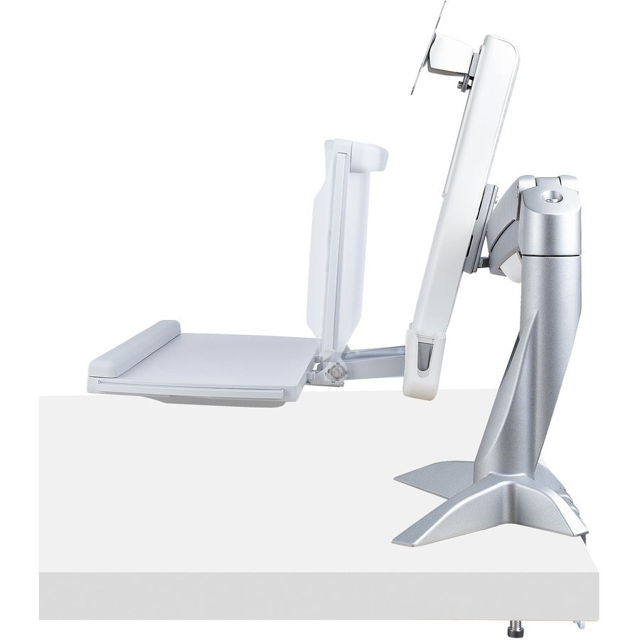 StarTech.com Sit-Stand Monitor Arm, Keyboard Tray, Desk Mount Sit-Stand Workstation up to 27 inch VESA Display, Standing Desk Converter