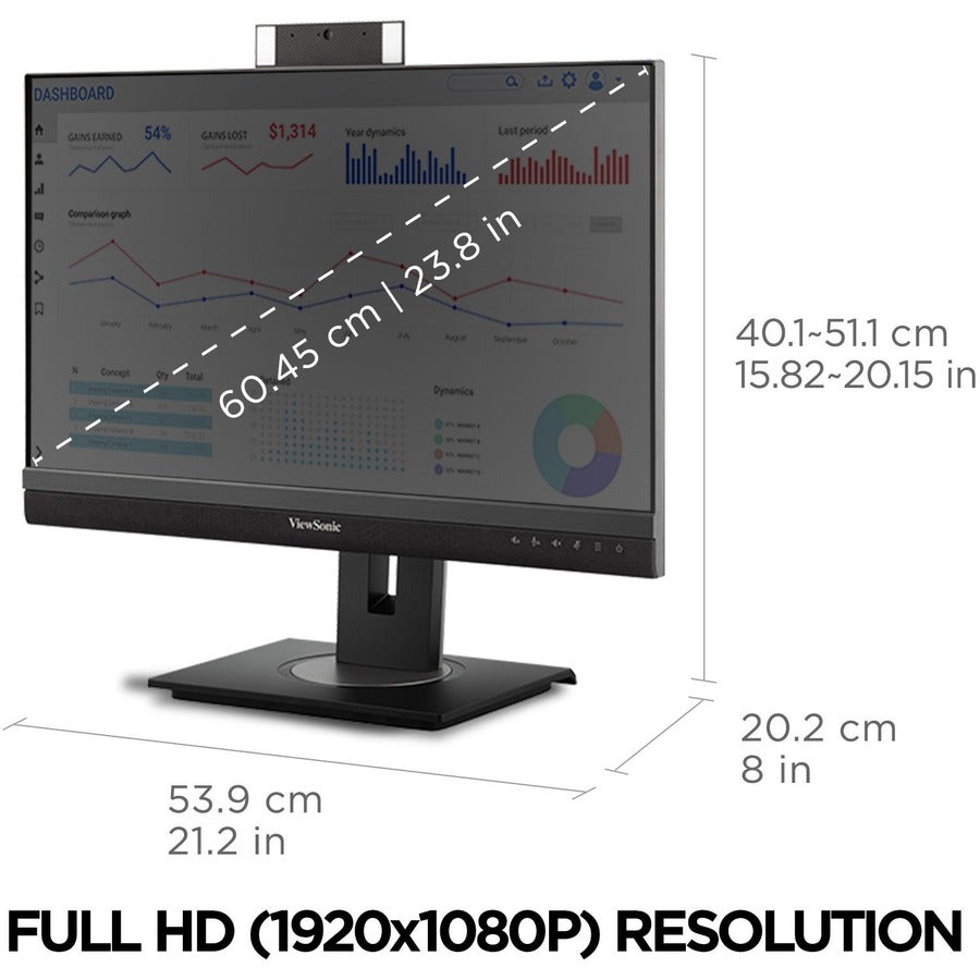 ViewSonic Graphic VG2456V 24" Class Webcam Full HD LED Monitor - 16:9 - Black