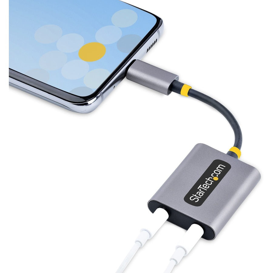 StarTech.com Répartiteur de casque USB-C, adaptateur USB Type-C double avec entrée micro, adaptateur USB-C vers audio 3,5 mm/dongle pour écouteurs/prise auxiliaire