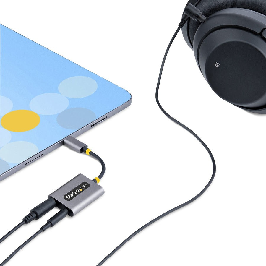 StarTech.com Répartiteur de casque USB-C, adaptateur USB Type-C double avec entrée micro, adaptateur USB-C vers audio 3,5 mm/dongle pour écouteurs/prise auxiliaire