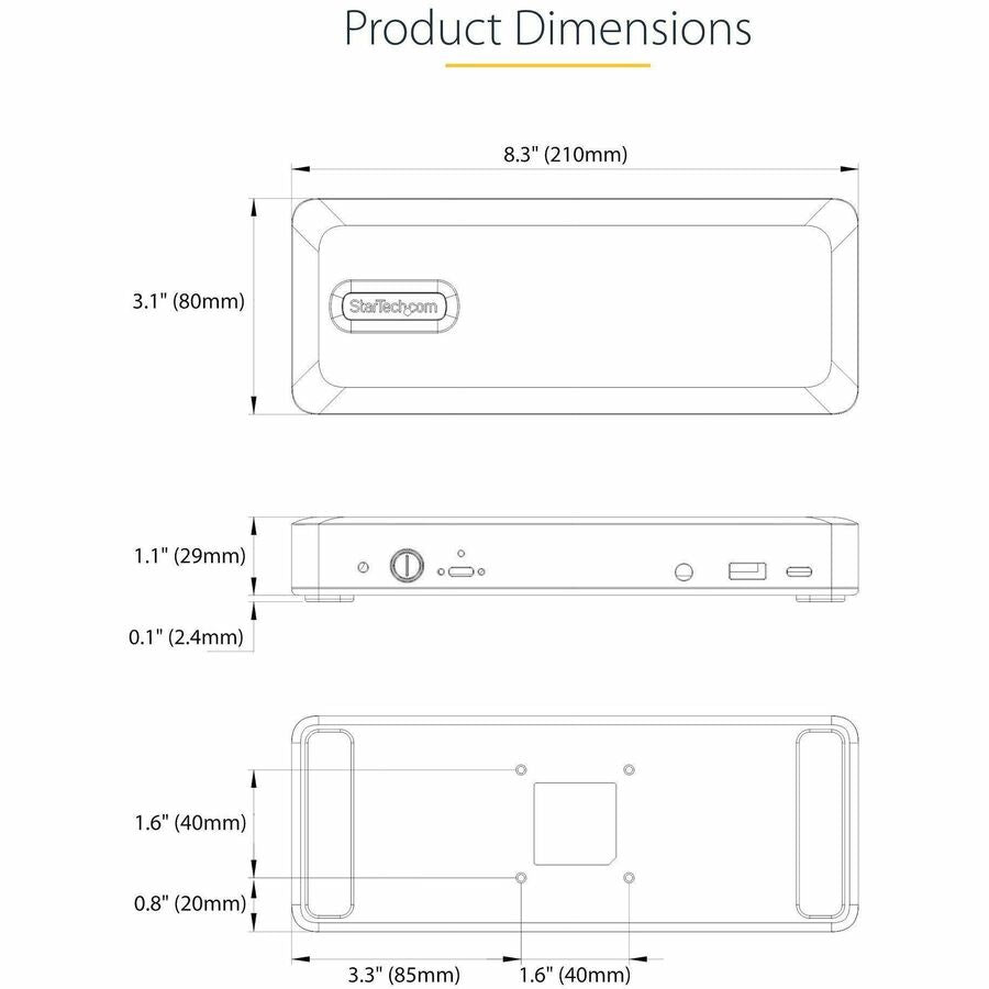 Station d'accueil USB-C StarTech.com, HDMI/DP/DP Alt Mode, triple/double 4K, 7 hubs USB, PD 60 W, GbE, certifiée WWCB