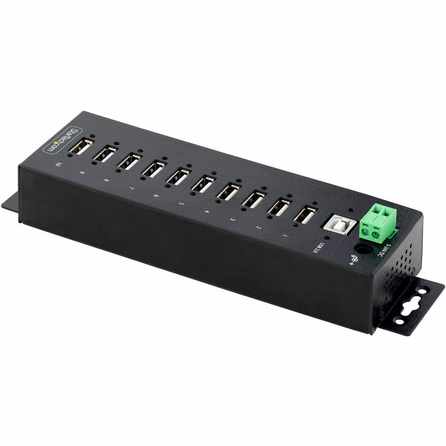 StarTech.com 10-Port Industrial USB 2.0 HUB, Rugged USB Hub w/ESD Level 4 Protection, DIN/Wall/Desk Mountable USB-A Hub, USB Expansion Hub