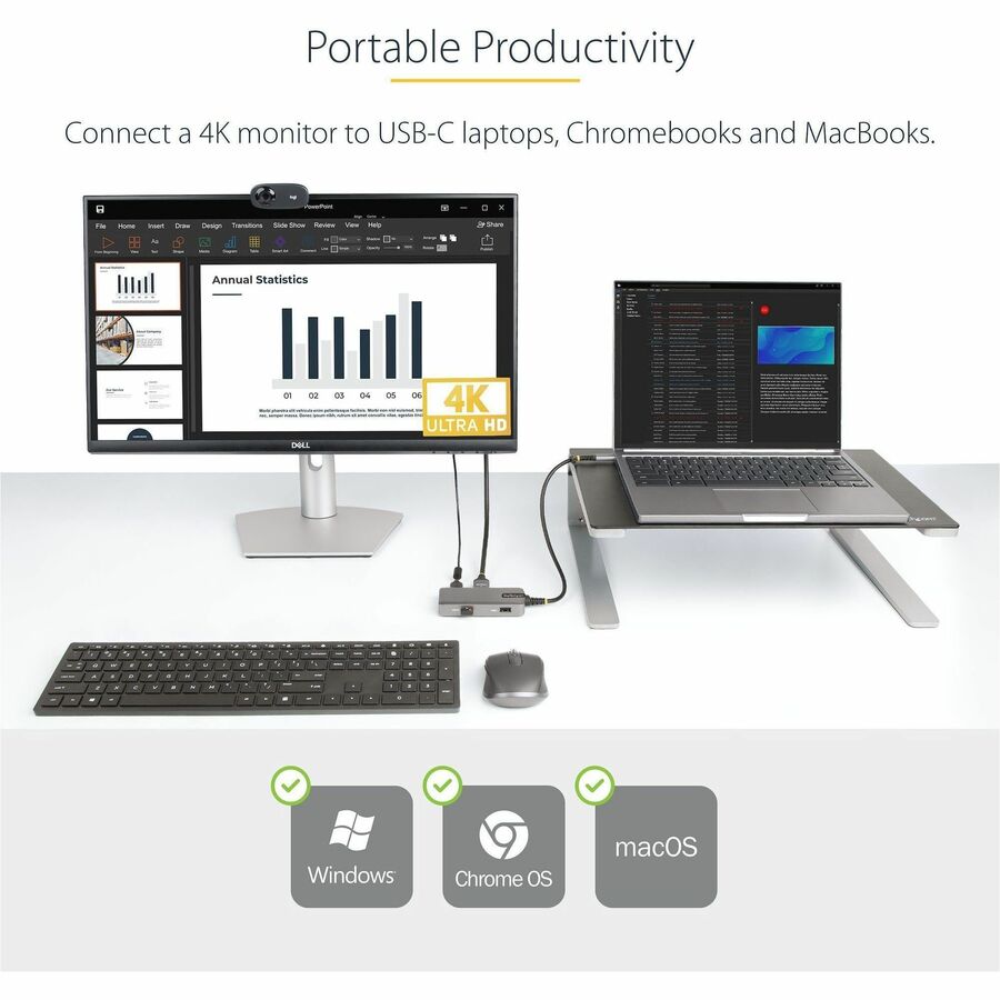 StarTech.com USB-C Multiport Adapter, 4K 60Hz HDMI, 3-Port USB Hub, 100W Power Delivery Pass-Through, Mini Dock, Windows/macOS/ChromeOS