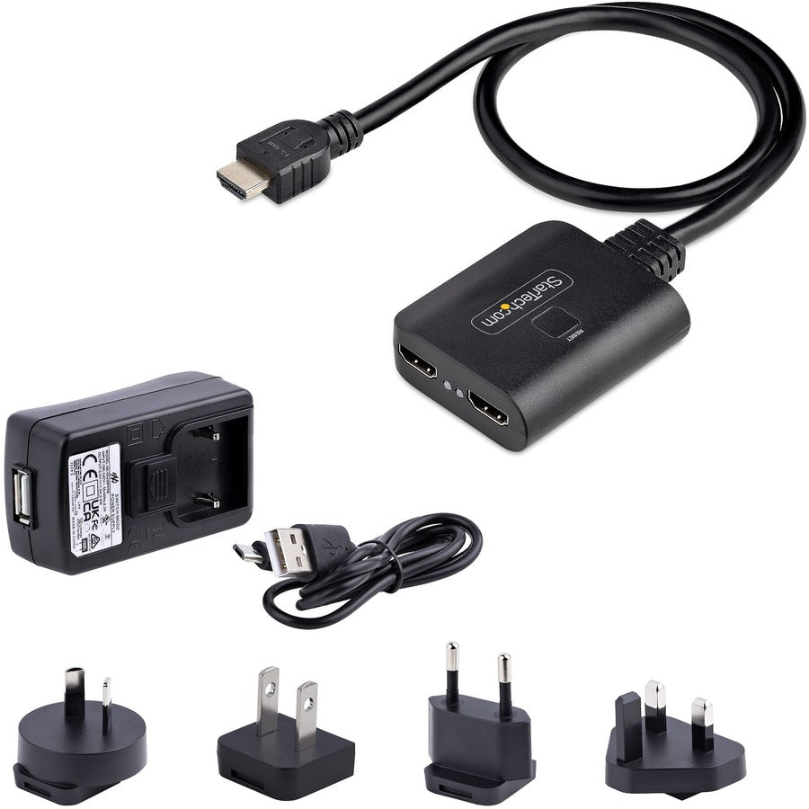 StarTech.com Répartiteur HDMI 2 ports, vidéo HDMI 2.0 4K 60 Hz, répartiteur HDMI 4K 1 entrée 2 sorties, répartiteur d'affichage/sortie HDMI 1x2, HDR/HDCP