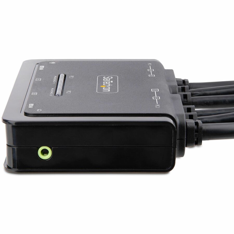 StarTech.com 2-Port Dual-Monitor DisplayPort Cable KVM Switch, 4K 60Hz, Compact KVM with 5ft/1.5m Integrated Host Cables, Bus Powered