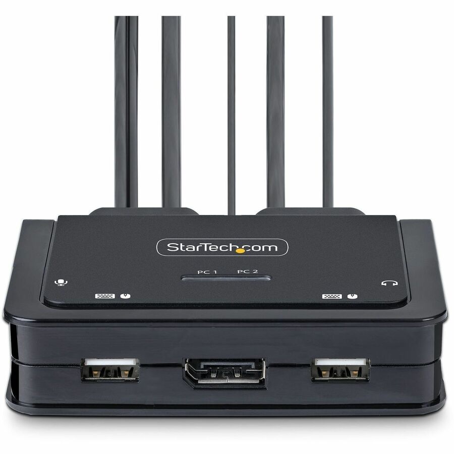 StarTech.com 2-Port Hybrid USB-C DisplayPort Cable KVM Switch, 4K 60Hz, Compact KVM with 6ft/1.8m USB-A & 4ft/1.2m USB-C Integrated Cables