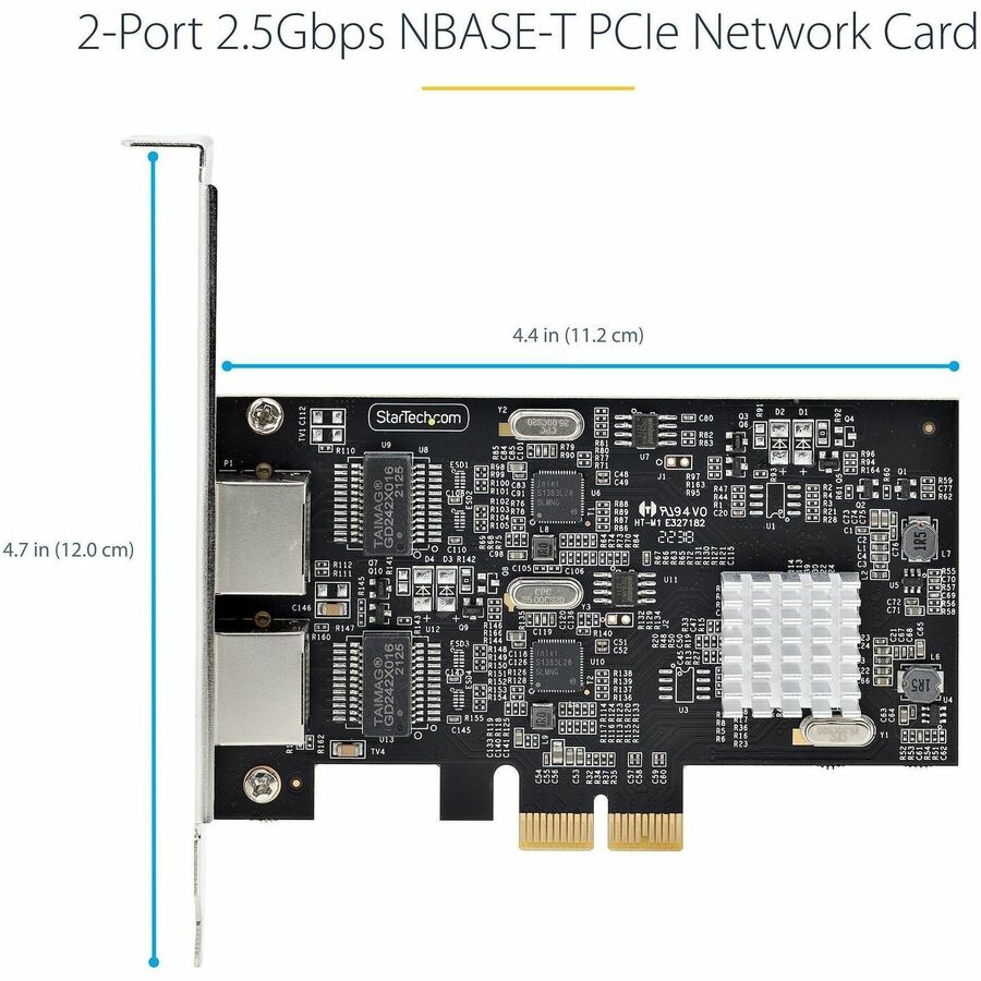 StarTech.com Carte réseau PCIe 2 ports 2,5 Gb/s NBASE-T, interface réseau pour ordinateur, Intel® I225-V, Ethernet double port, carte réseau multi-gigabit