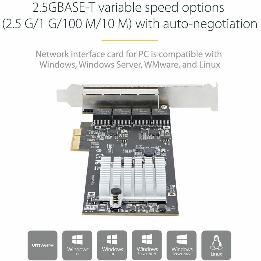 StarTech.com 4-Port 2.5G NBASE-T PCIe Network Card, Computer Network Card Interface, Intel® I225-V, Quad-Port Ethernet, Multi-Gigabit NIC