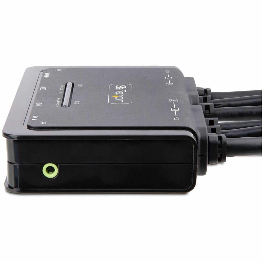 StarTech.com 2-Port Dual-Monitor HDMI Cable KVM Switch, 4K 60Hz, Compact KVM with 5ft/1.5m Integrated Host Cables, Bus Powered