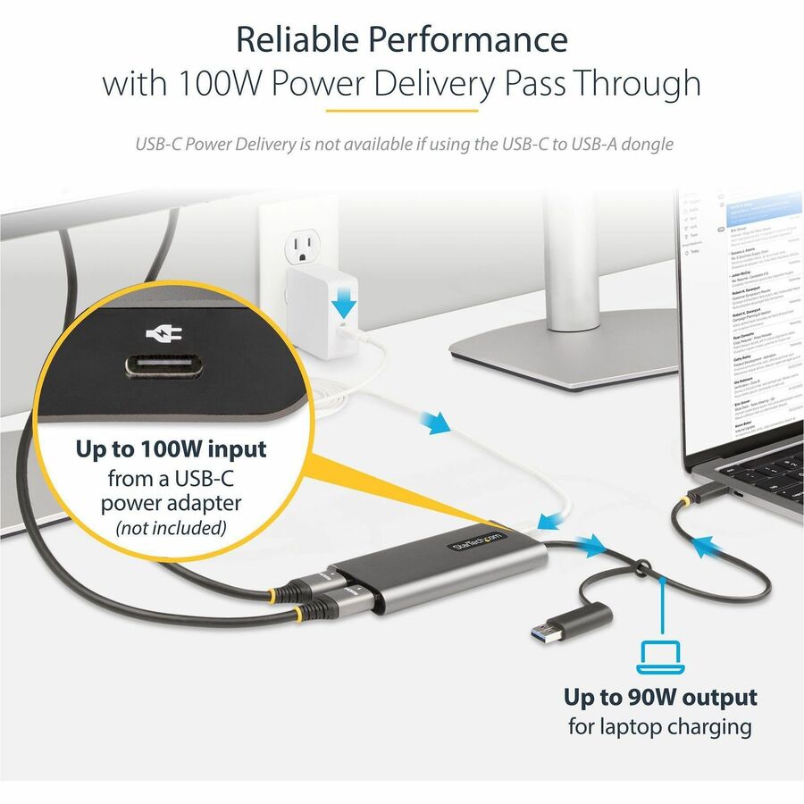 Adaptateur StarTech.com USB-C vers double HDMI, USB-C/A vers 2x HDMI, 4K 60 Hz, PD Pass-Though 100 W, câble intégré de 30 cm, convertisseur USB vers HDMI