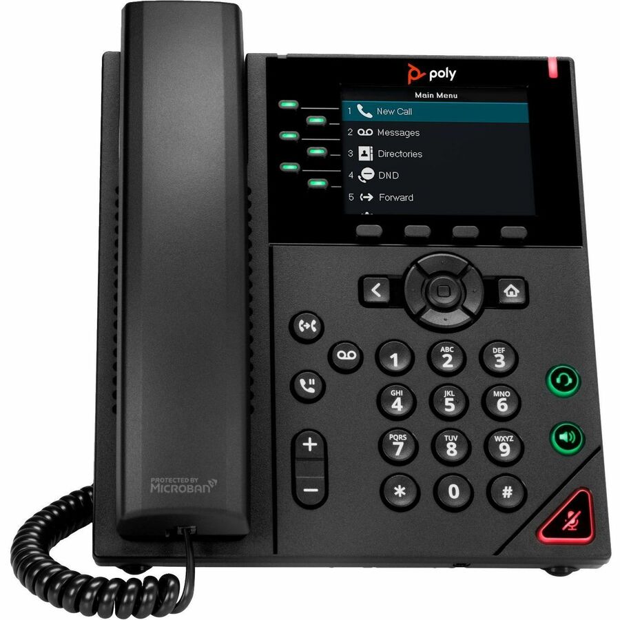 Poly VVX 350 IP Phone - Corded - Corded - 3 Multiple Conferencing - Desktop, Wall Mountable - Black