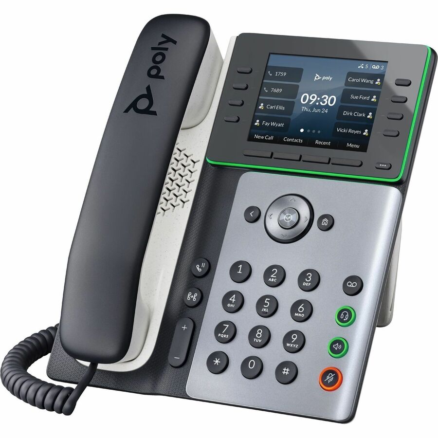 Poly Edge E350 IP Phone - Corded - Corded/Cordless - Wi-Fi, Bluetooth, NFC - 3 Multiple Conferencing - Desktop, Wall Mountable - White, Midnight Blue