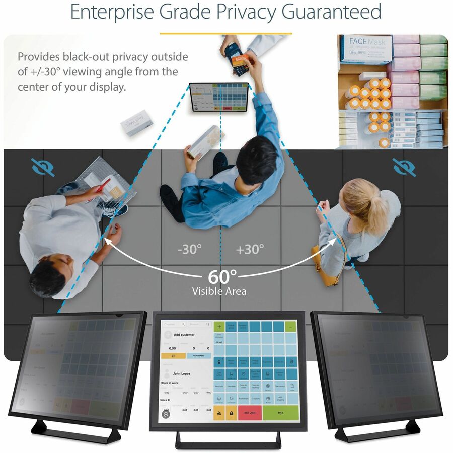 StarTech.com 17-inch 5:4 Computer Monitor Privacy Filter, Anti-Glare Privacy Screen w/51% Blue Light Reduction, +/- 30 deg. View Angle