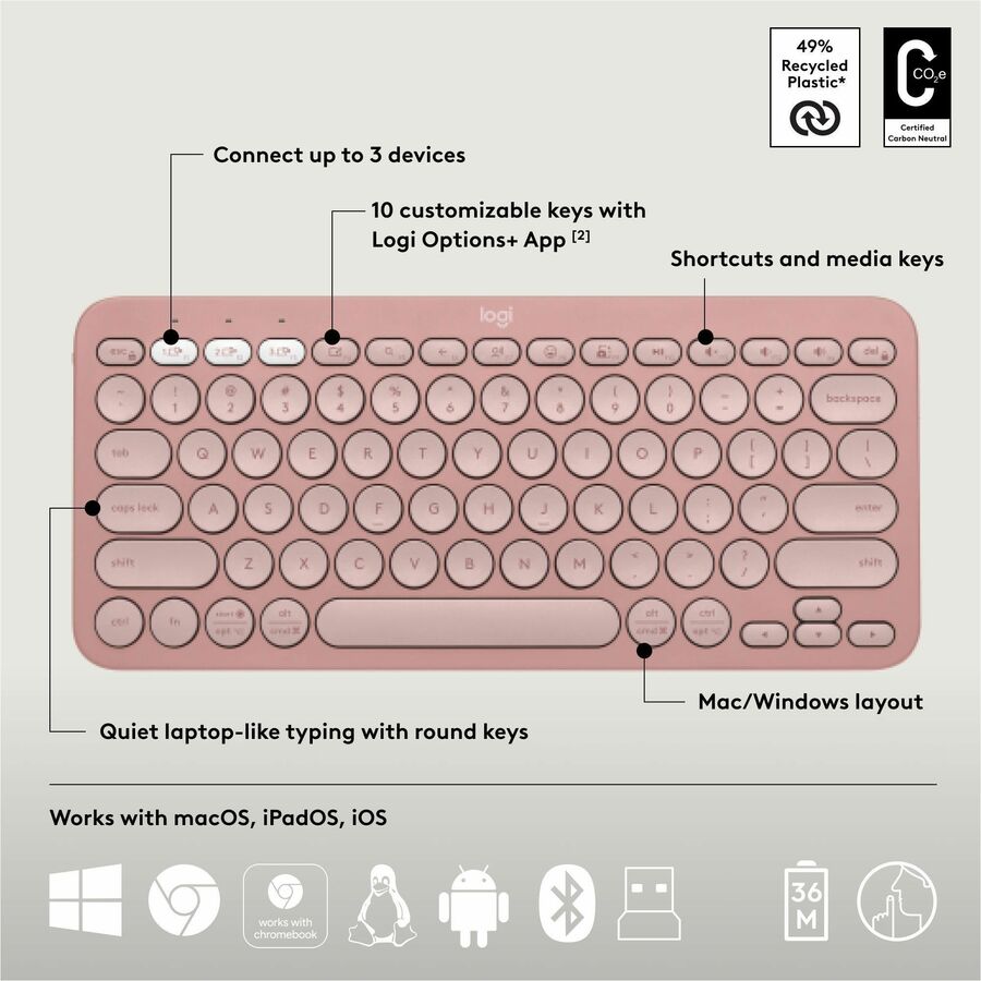 Logitech Pebble 2 Combo Wireless Keyboard & Mouse, Rose