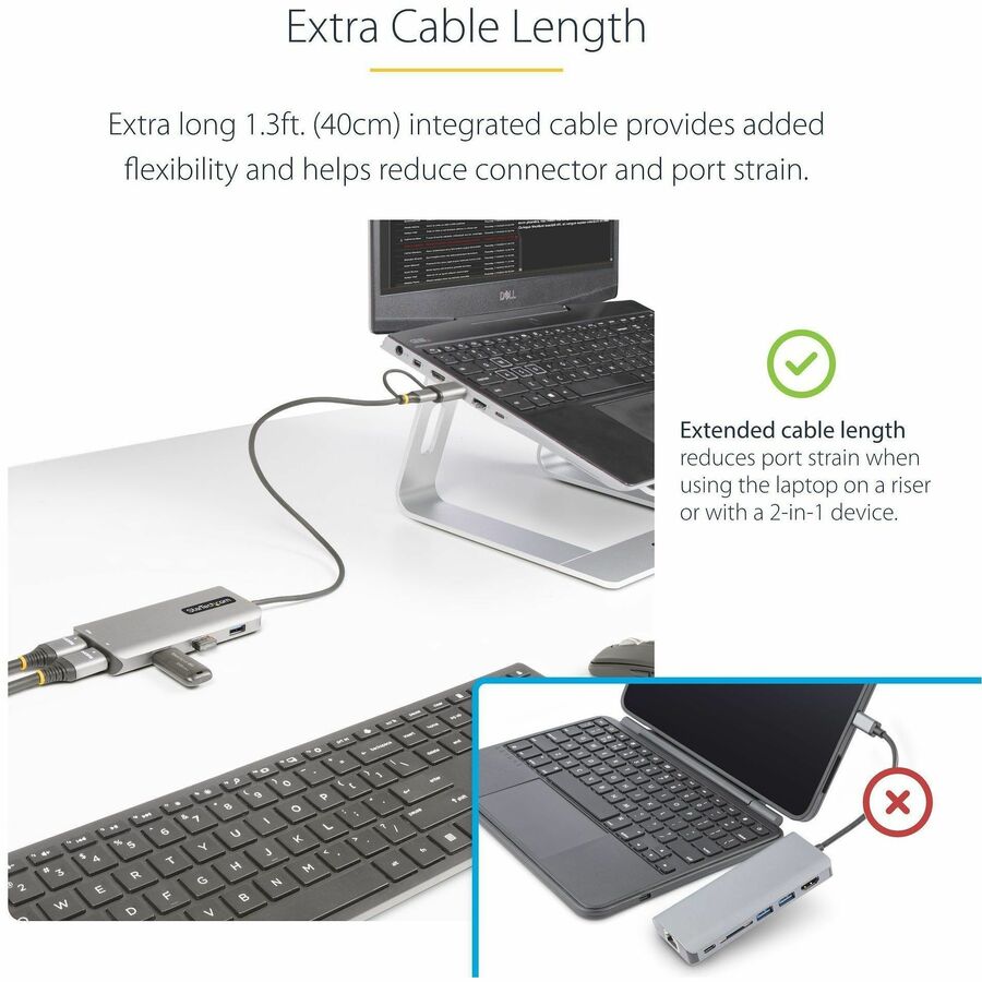 StarTech.com USB-C Multiport Adapter w/Attached USB-C to USB-A Dongle, Dual HDMI 4K/1080, 3x USB, Mini Laptop Docking Station, Travel Dock