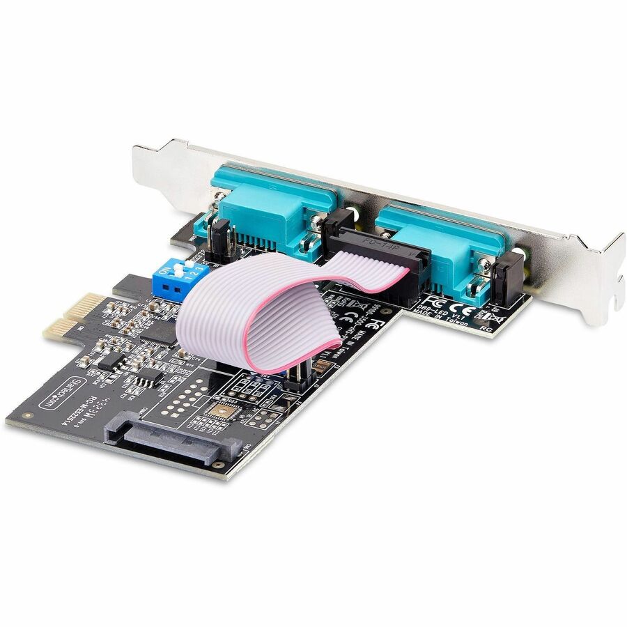 Carte PCIe série 2 ports StarTech.com, double port RS232/RS422/RS485, UART 16C1050, protection ESD, Windows/Linux, conforme TAA