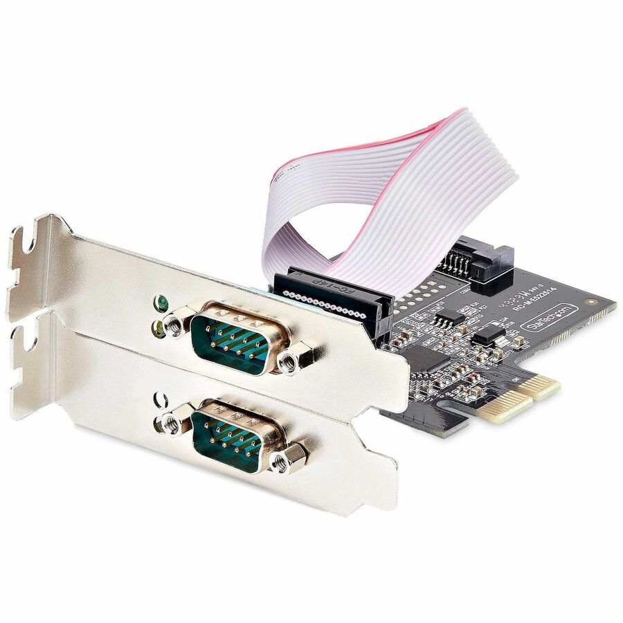 Carte PCIe série 2 ports StarTech.com, double port RS232/RS422/RS485, UART 16C1050, protection ESD, Windows/Linux, conforme TAA