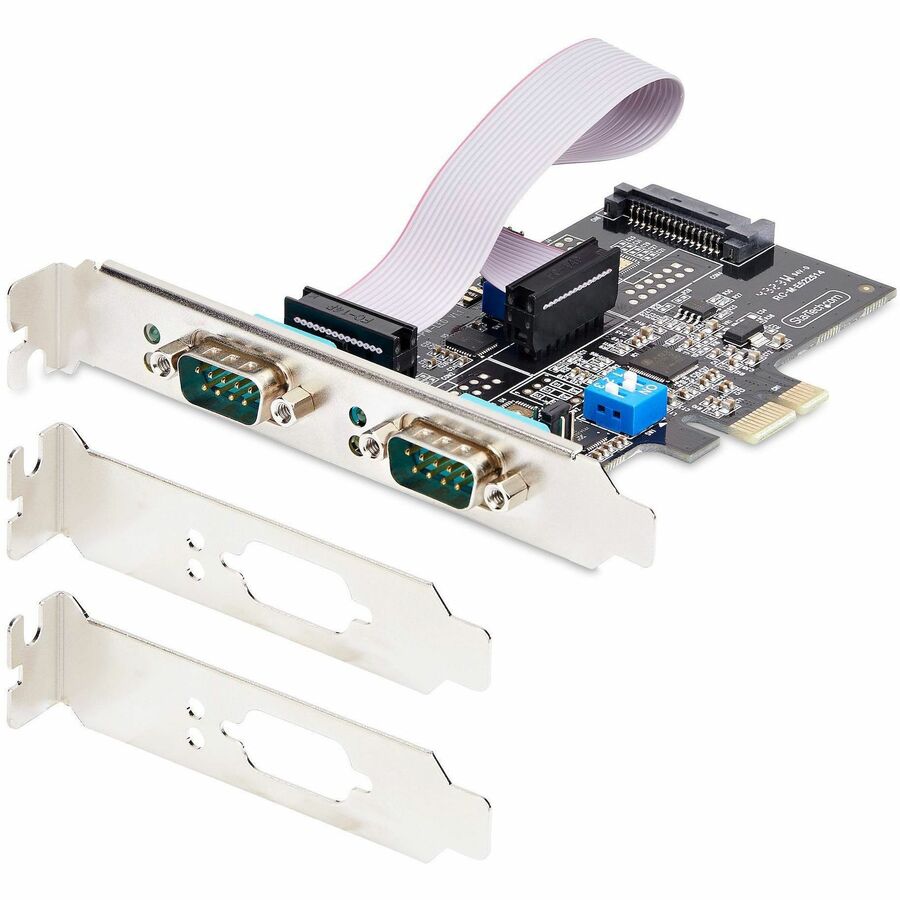 Carte PCIe série 2 ports StarTech.com, double port RS232/RS422/RS485, UART 16C1050, protection ESD, Windows/Linux, conforme TAA