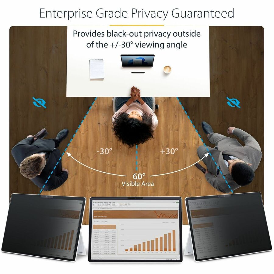 StarTech.com 4-Way Privacy Screen For 13-inch Surface Pro 8/9/X Laptop, For Portrait/Landscape, Touch-Enabled, +/- 30 Deg. View, Matte