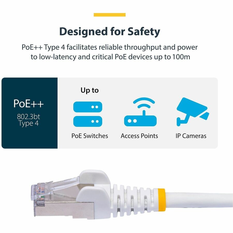 StarTech.com 10ft White CAT8 Ethernet Cable, Snagless RJ45, 25G/40G 2000MHz, 100W PoE, S/FTP, 26AWG Pure Bare Copper, LSZH Network Patch Cord
