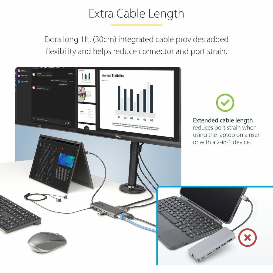 StarTech.com USB-C Triple-Monitor Multiport Adapter, Dual 4K 60Hz + 4K 30Hz HDMI & DP, 4x USB-A, 100W PD Pass-Through, GbE, SD Card Reader