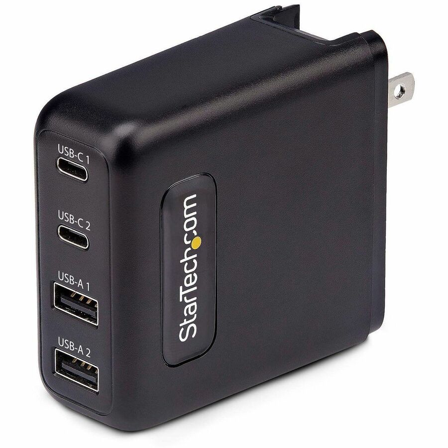 StarTech.com 100W USB-C Wall Charger, 2x USB-C, 2x USB-A, Fast Charging Portable GaN Power Adapter, PD 3.0, 6ft/1.8m USB-C to USB-C Cable