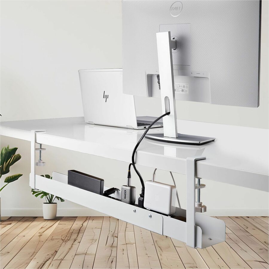 Plateau de gestion des câbles sous le bureau StarTech.com, longueur réglable, installation par pince, sans perçage, blanc