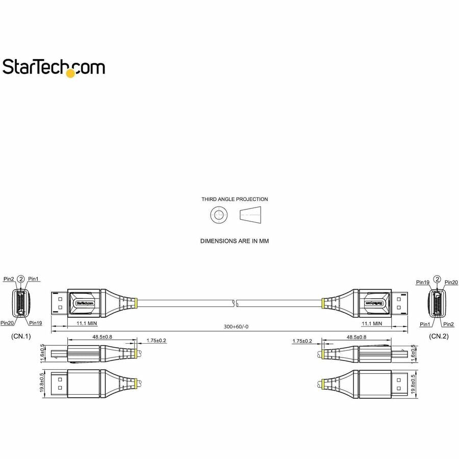 StarTech.com 1ft (30cm) DisplayPort 1.4 Cable, 8K 60Hz HDR10, UHD 4K 120Hz Video, DP to DP Monitor Cord, DP 1.4 Cable, M/M