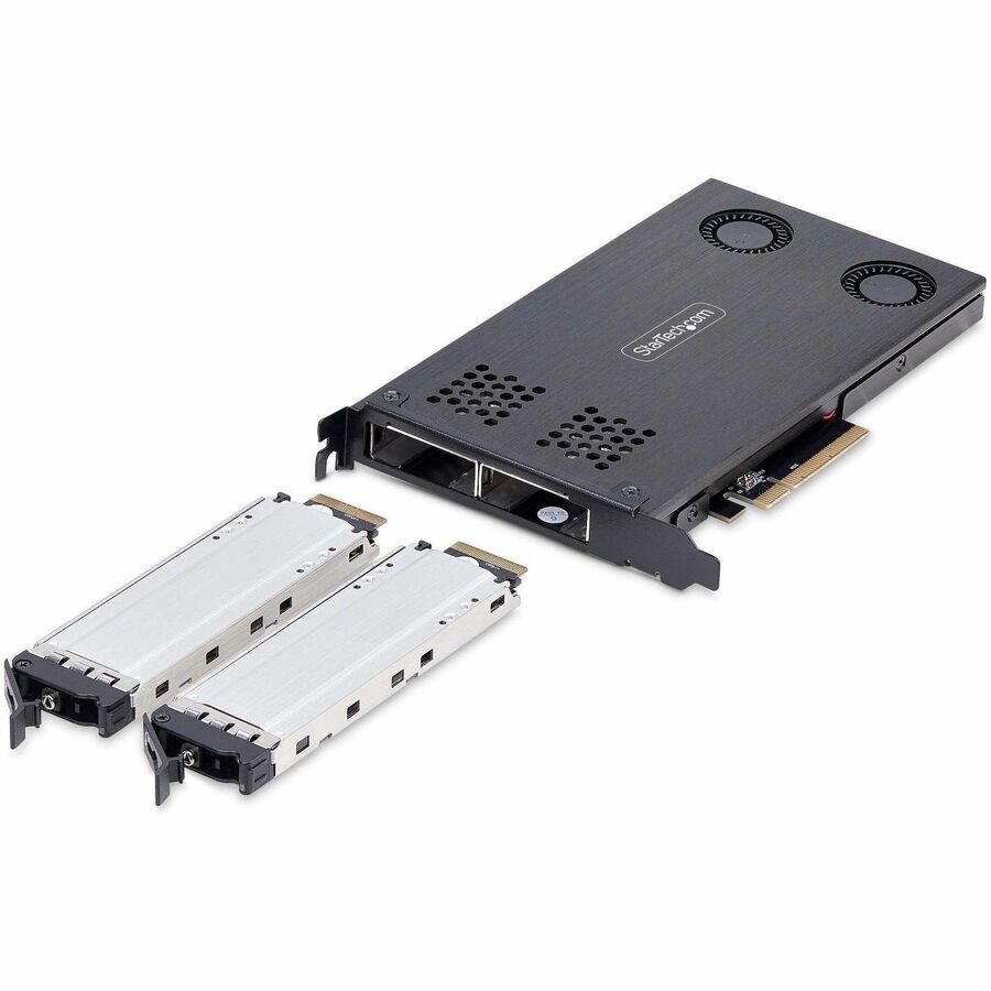 StarTech.com Rack amovible double baie SSD M.2 NVMe vers PCIe x8 ; bifurcation requise ; installation sans outil, baie de disque PCIe échangeable à chaud