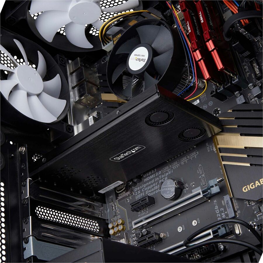 StarTech.com Rack amovible double baie SSD M.2 NVMe vers PCIe x8 ; bifurcation requise ; installation sans outil, baie de disque PCIe échangeable à chaud