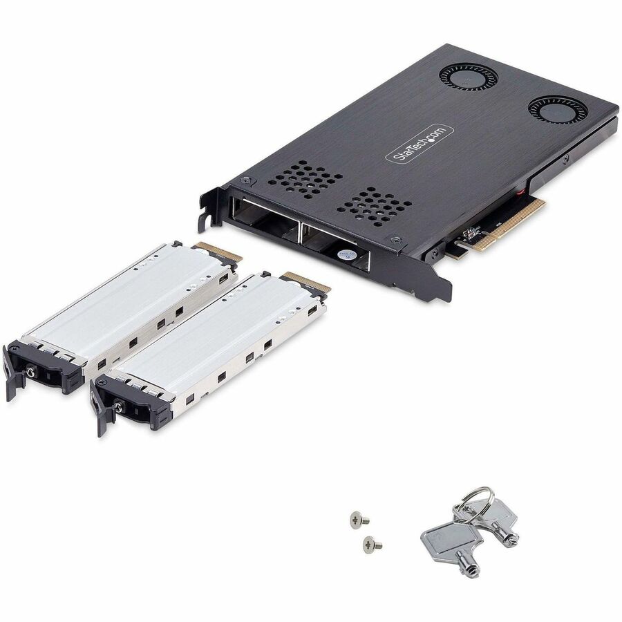 StarTech.com Rack amovible double baie SSD M.2 NVMe vers PCIe x8 ; bifurcation requise ; installation sans outil, baie de disque PCIe échangeable à chaud