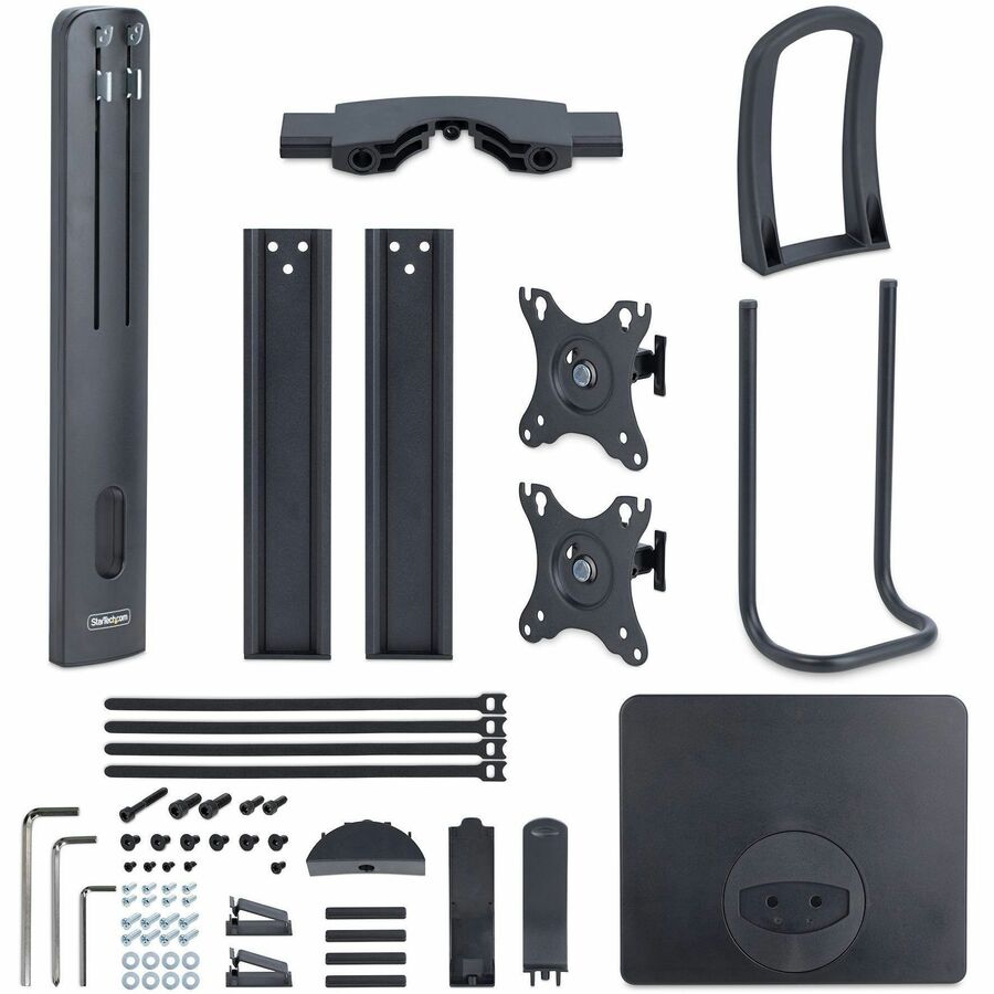 StarTech.com Crossbar Dual Monitor Desk Stand For 27inch Screens, Max Cap 26.4lb, VESA Mount 75x75/100x100, Toolless Height Adjustment