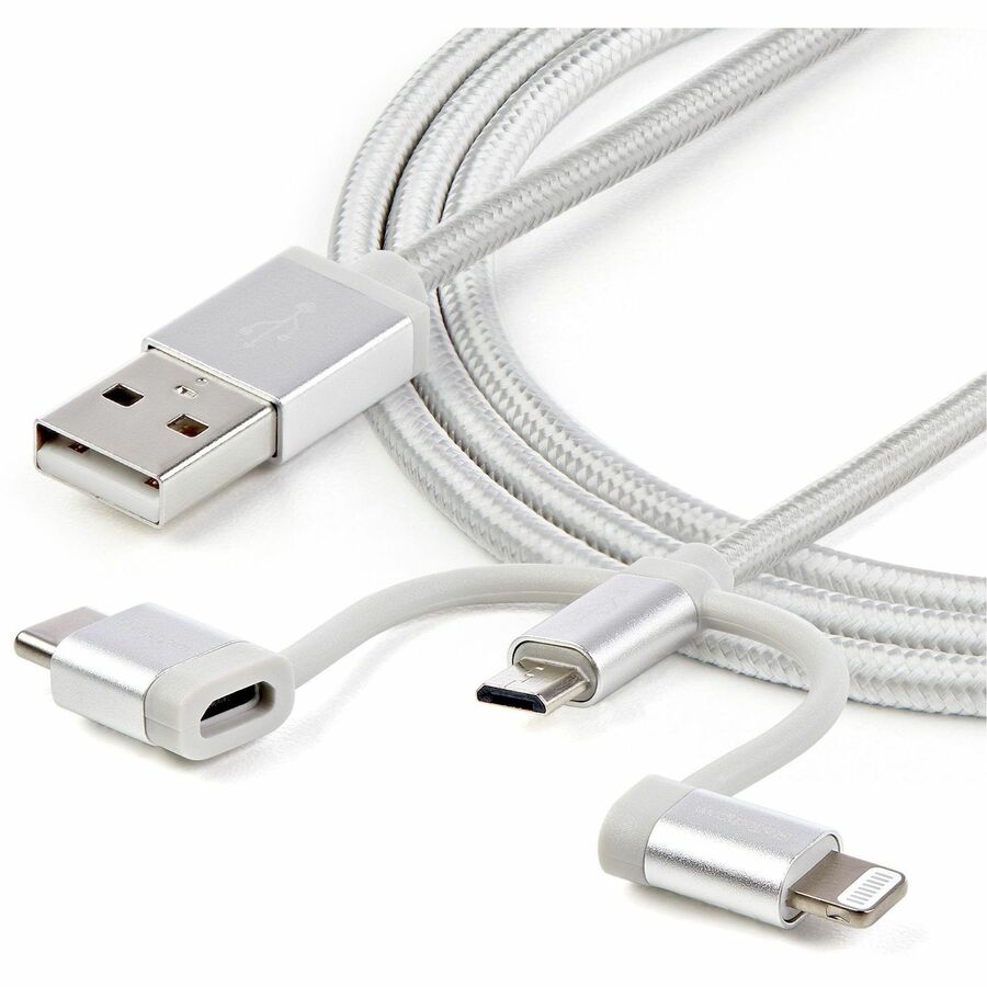 Câble de charge USB multi-ports StarTech.com de 1,8 m (6 pi), USB-A vers Lightning/USB-C/Micro-USB, certifié Apple MFi, gaine en nylon tressé ; câble de charge USB 3 en 1